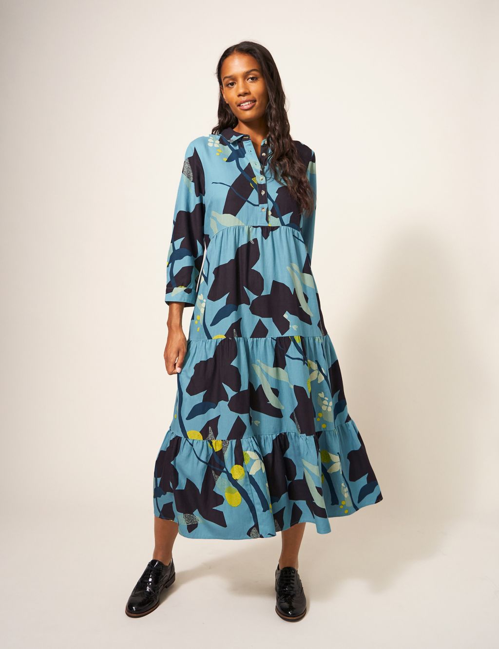 Cotton Blend Printed Midaxi Tiered Dress image 3