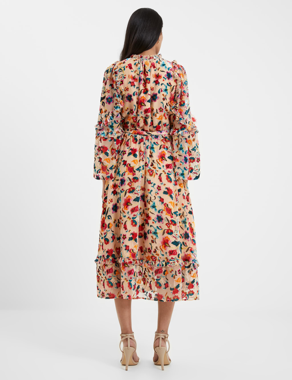 Floral High Neck Ruffle Midi Tiered Dress image 4