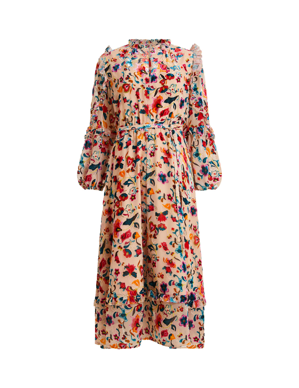 Floral High Neck Ruffle Midi Tiered Dress image 2