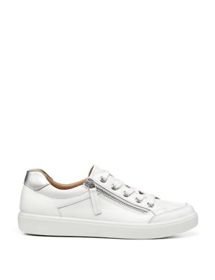Hotter Womens Chase II Wide Fit Leather Metallic Trainers - 4 - White, White,Light Grey Mix,Dark Blu
