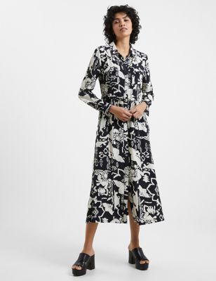 French Connection Womens Printed Tie Waist Midi Shirt Dress - 16 - Multi, Multi