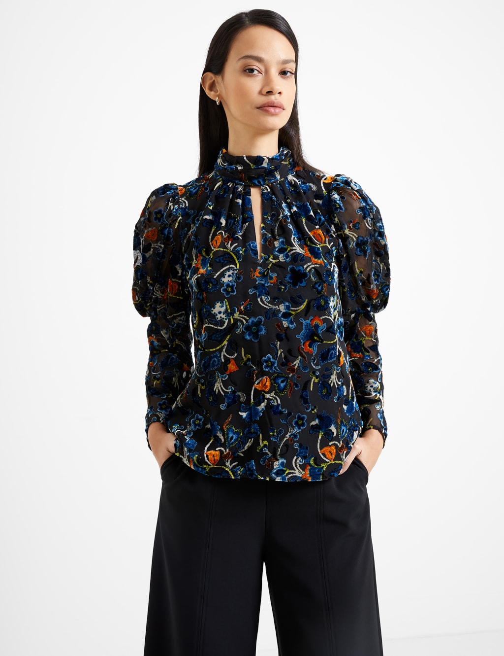 Floral High Neck Puff Sleeve Blouse image 3