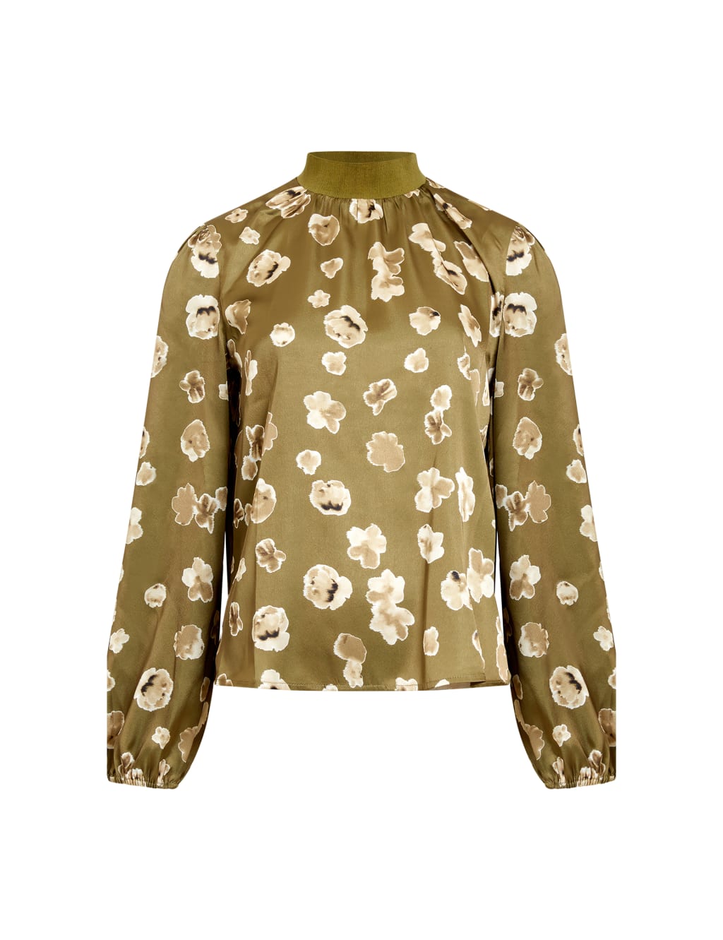 Satin Floral Funnel Neck Blouse image 2