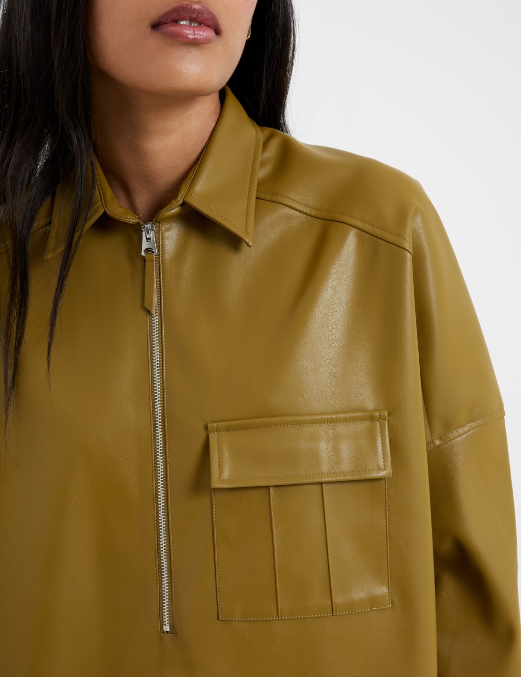 Faux Leather Collared Relaxed Shirt image 3