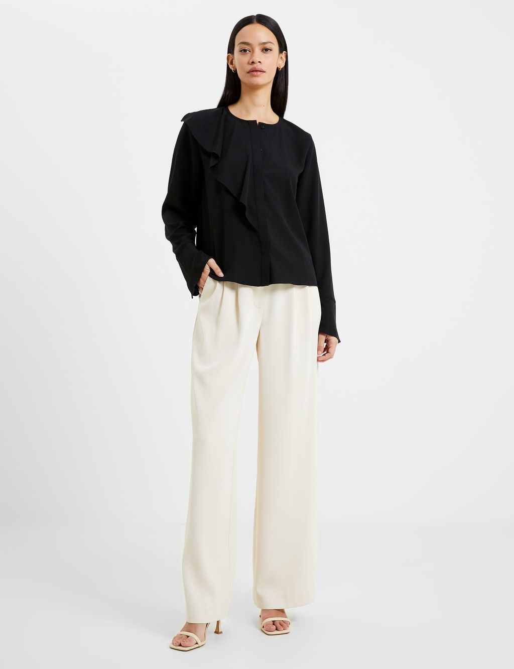 Crepe Collared Frill Detail Relaxed Shirt