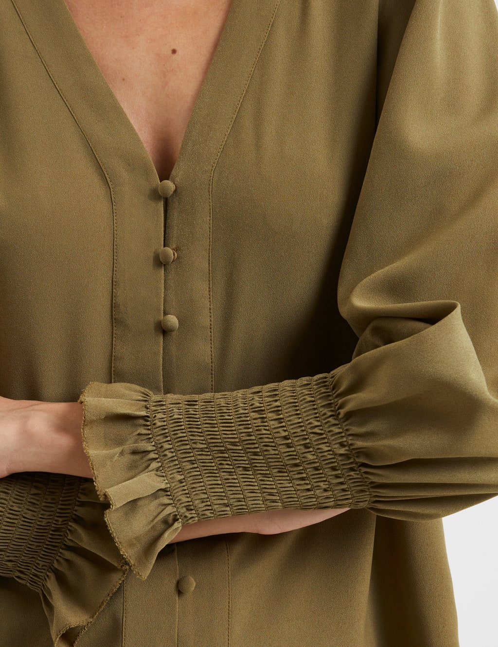 Crepe V-Neck Relaxed Button Through Blouse image 2