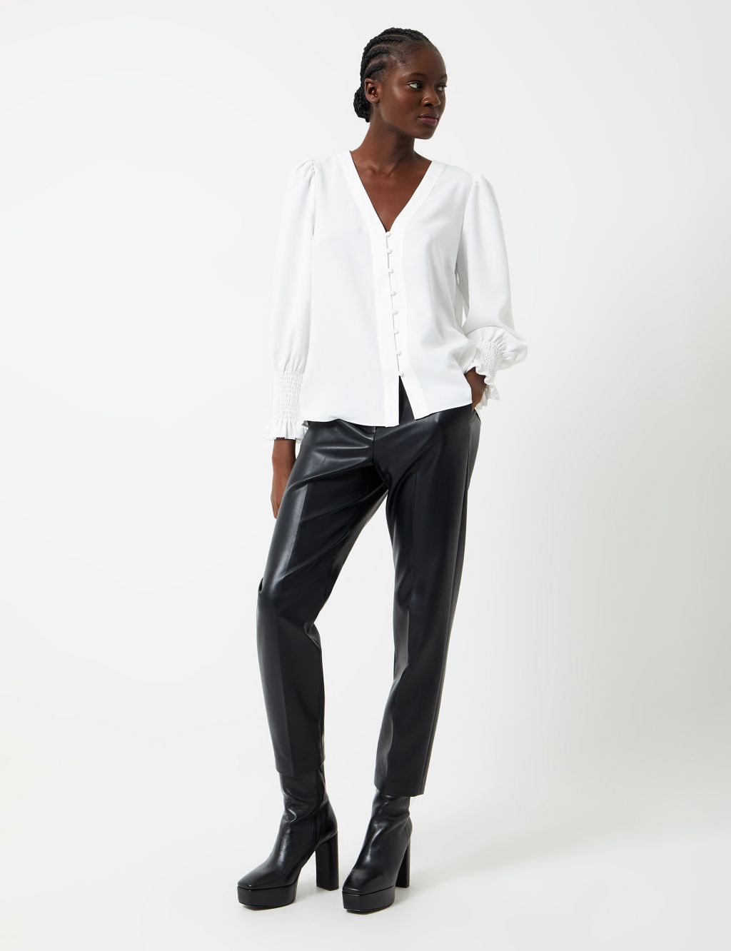 Crepe V-Neck Relaxed Button Through Blouse image 1