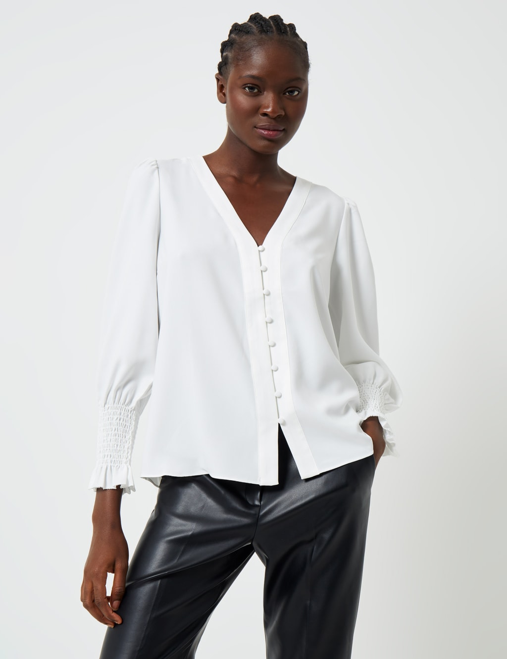 Crepe V-Neck Relaxed Button Through Blouse image 3