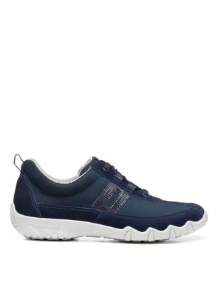Hotter Womens Leanne Wide Fit Suede Lace Up Trainers - 3 - Navy, Navy,Grey,Black/Black