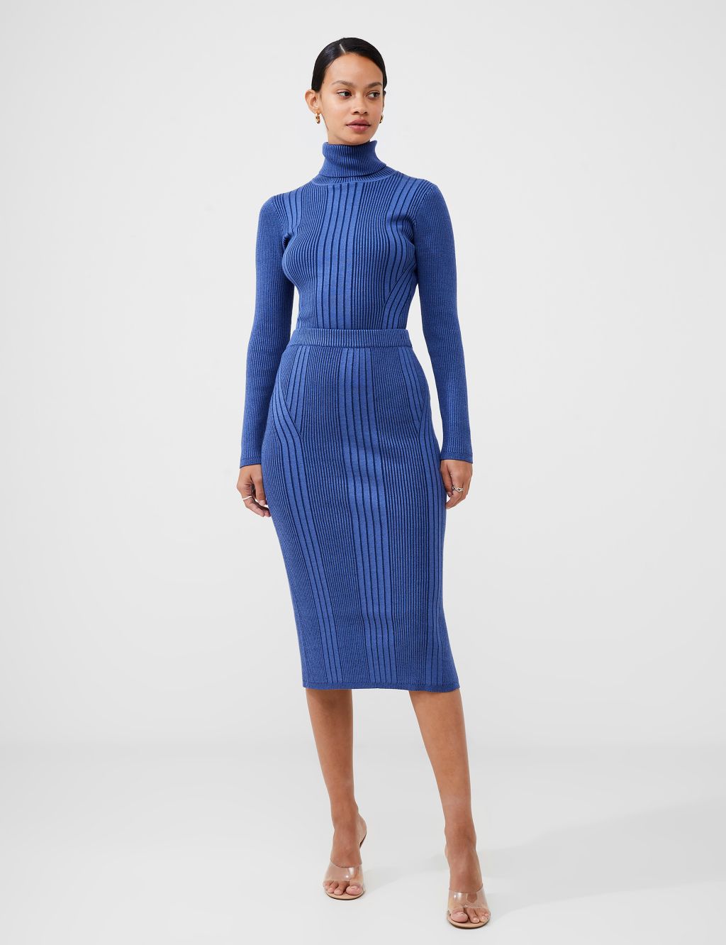 Striped Ribbed Knitted Midi Pencil Skirt image 1