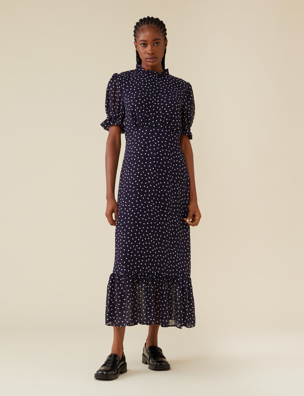 Polka Dot High Neck Midaxi Smock Dress image 1