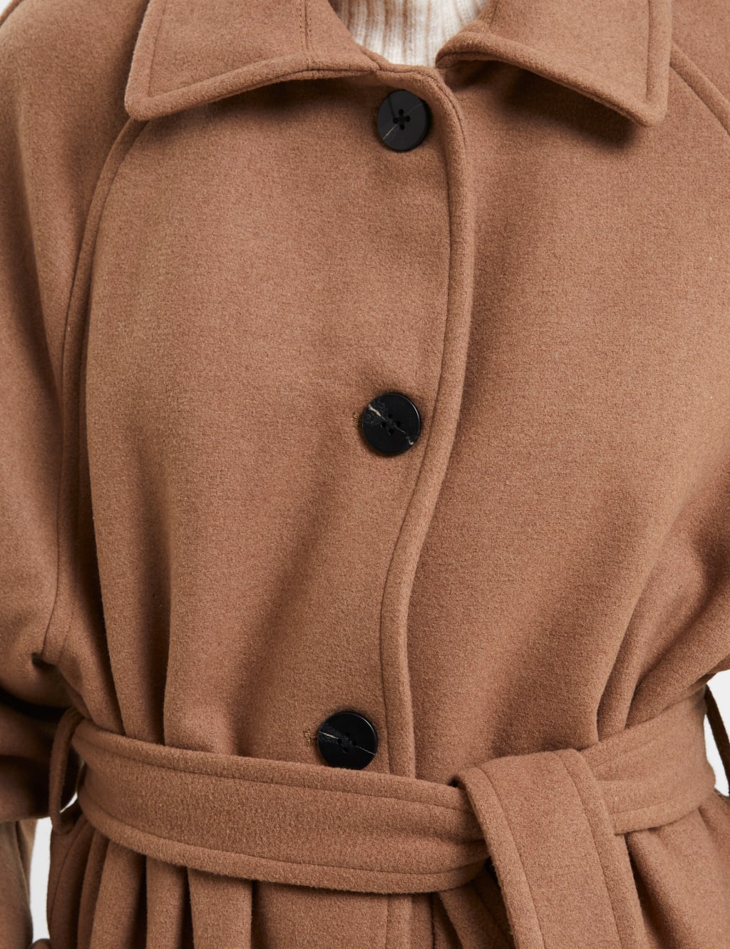 Belted Collared Longline Coat with Wool image 3