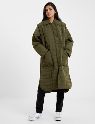 French Connection Women's Quilted Collared Relaxed Longline Coat - XS-S - Green, Green