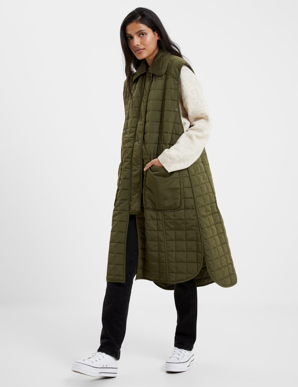 Quilted Collared Relaxed Longline Coat image 3
