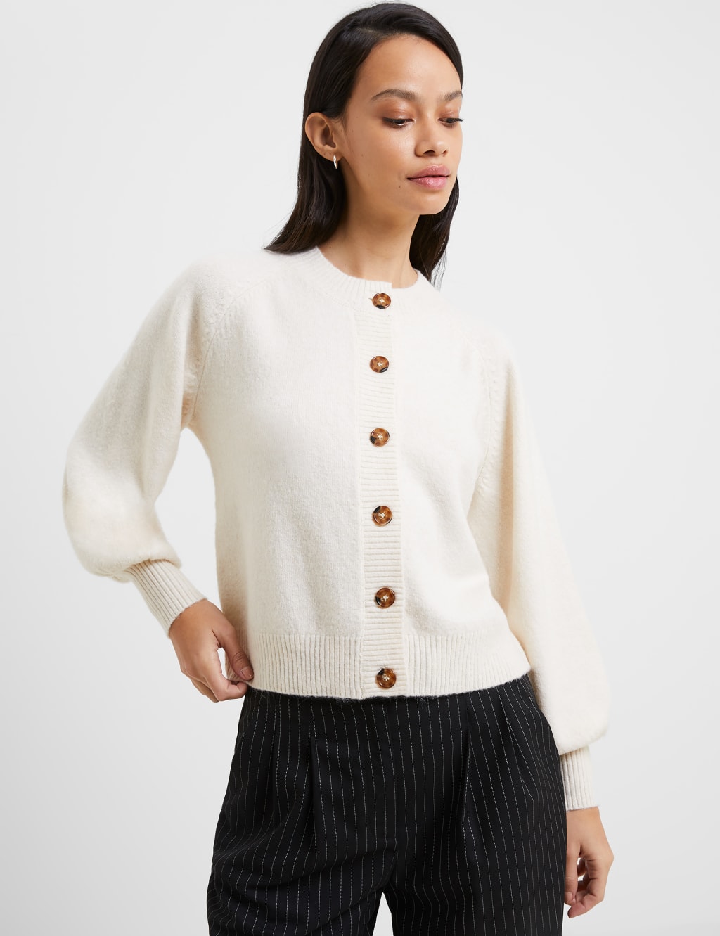 Crew Neck Blouson Sleeve Cardigan image 3