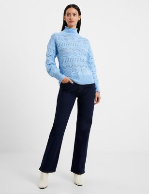 French Connection Womens Pointelle Funnel Neck Jumper - S - Blue, Blue