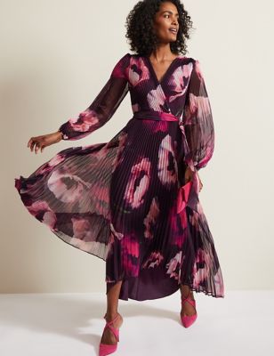 Phase Eight Womens V-Neck Floral Midaxi Wrap Dress - 8 - Purple Mix, Purple Mix