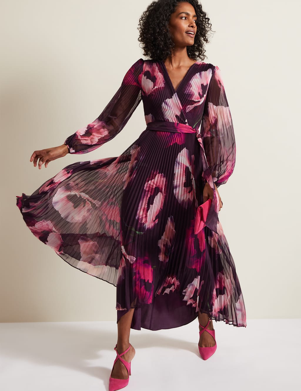 V-Neck Floral Midaxi Wrap Dress