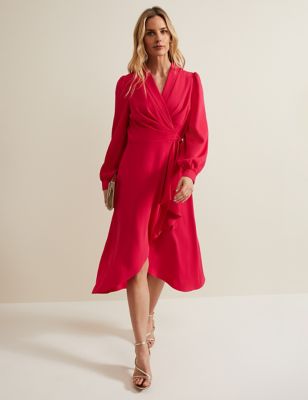 Phase Eight Women's V-Neck Midi Wrap Dress - 8 - Pink, Pink