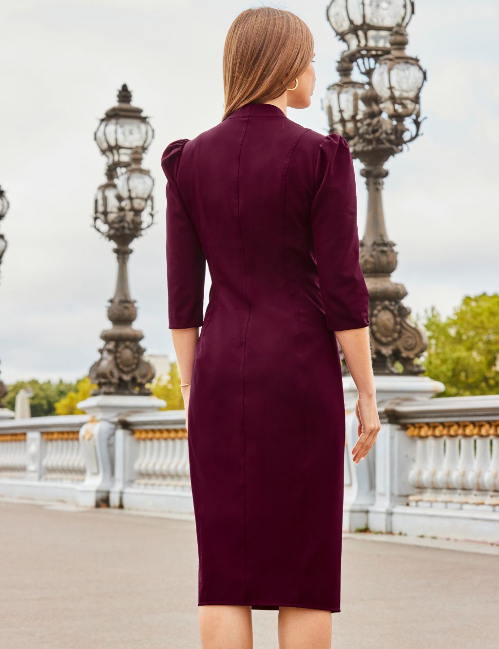 V-Neck Zip Up Midi Tailored Dress image 3