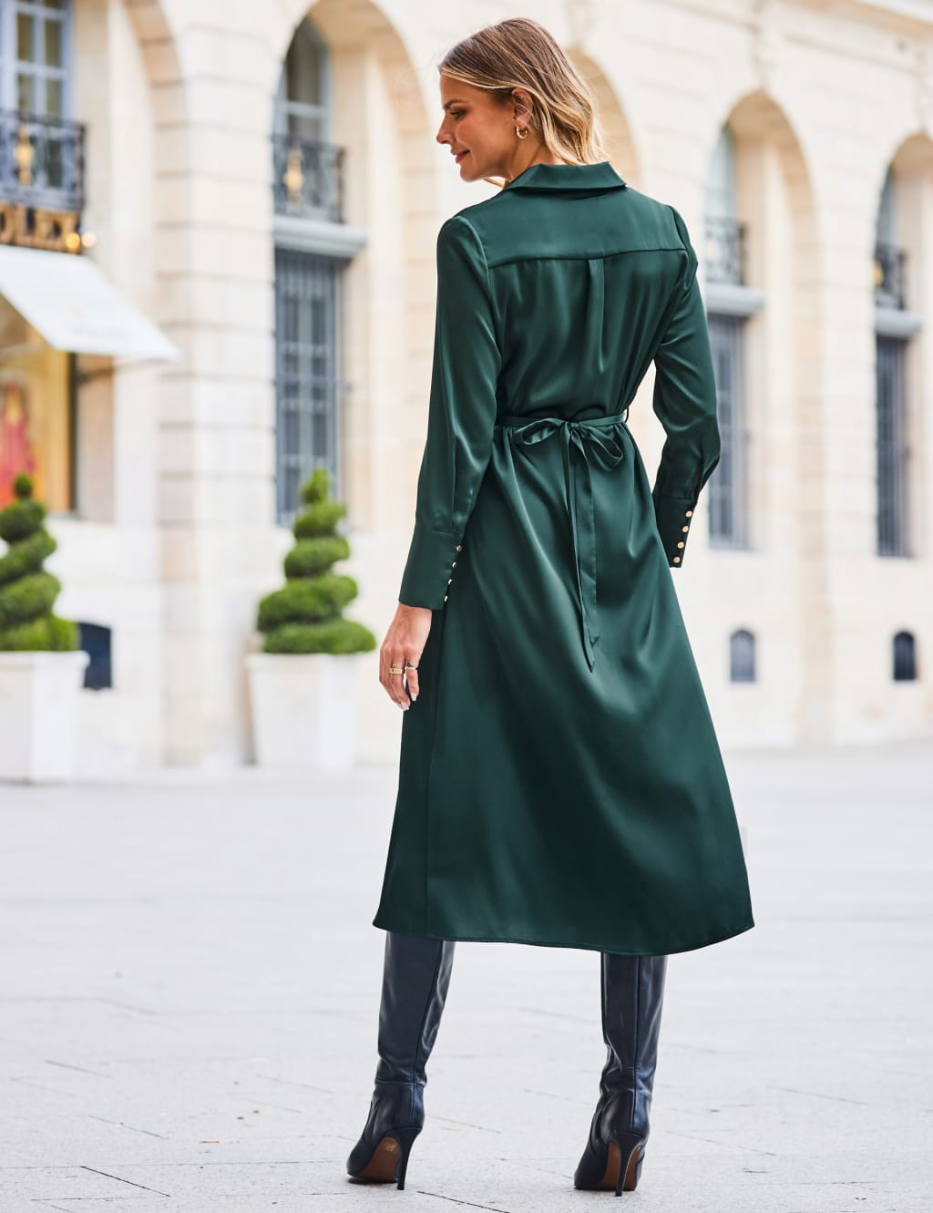 Satin Belted Button Through Midi Shirt Dress image 4
