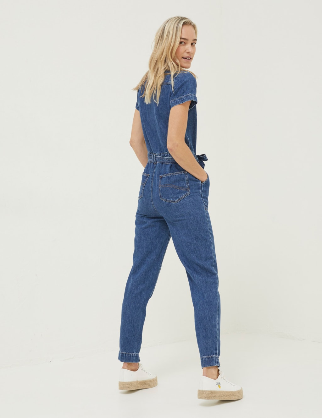 Denim Belted Button Front Jumpsuit image 2
