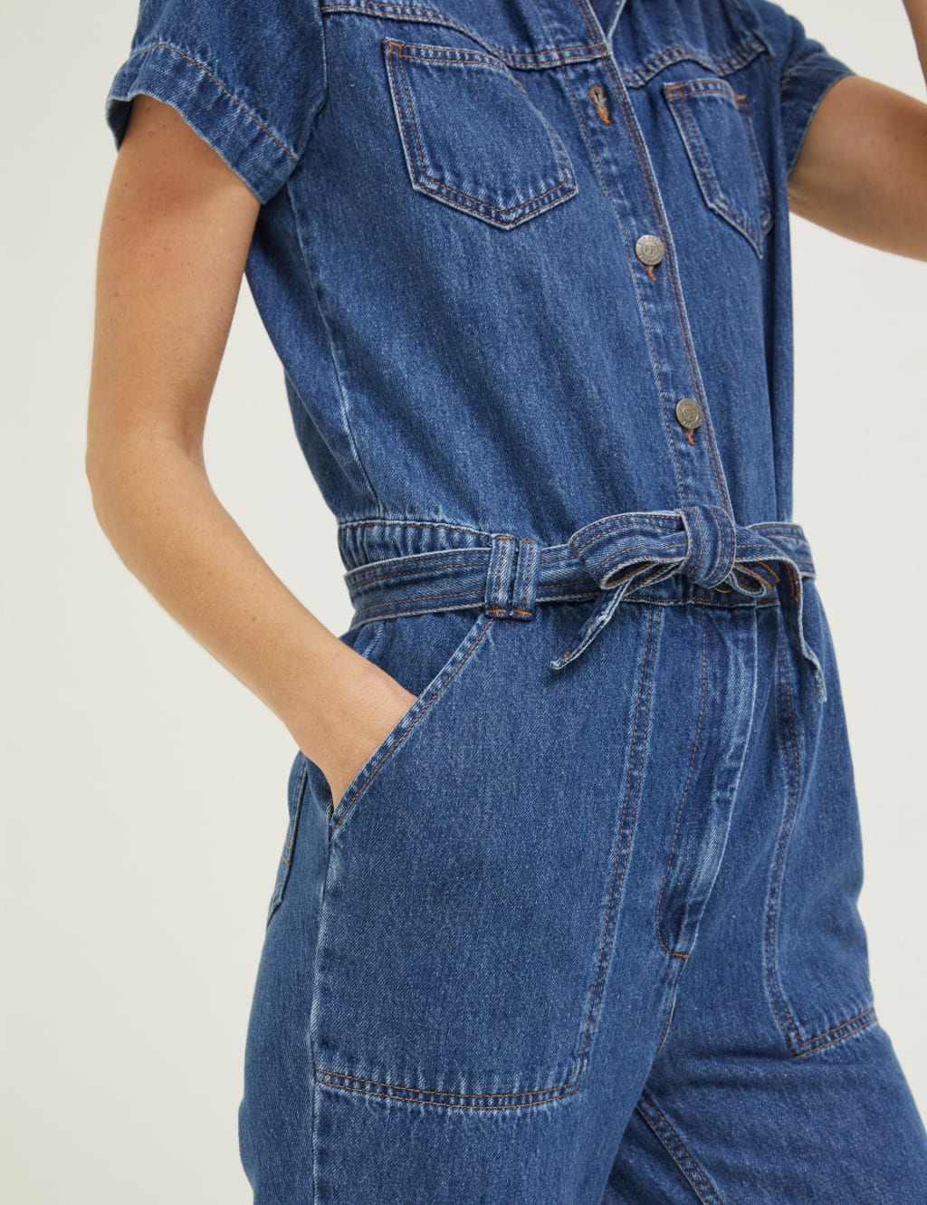 Denim Belted Button Front Jumpsuit image 3