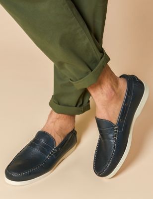 Jones Bootmaker Mens Leather Slip-On Loafers - 11 - Navy, Navy,Tan