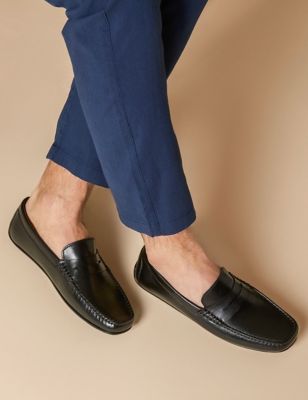 Jones Bootmaker Mens Leather Slip-On Loafers - 7 - Black, Black,Cognac