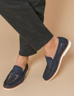 Jones Bootmaker Men's Leather Slip-On Loafers - 6 - Navy, Navy,Tan