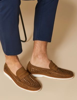 Jones Bootmaker Mens Leather Slip-On Loafers - 10 - Tan, Tan,Navy
