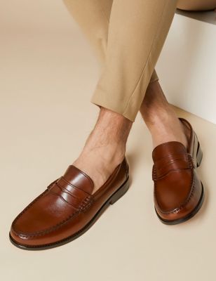 Jones Bootmaker Men's Leather Slip-On Loafers - 6 - Chestnut, Chestnut