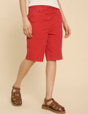 White Stuff Womens Cotton Rich Knee Length Chino Shorts - 6REG - Red, Red,Navy,Blue,Pink,Tan,Natural