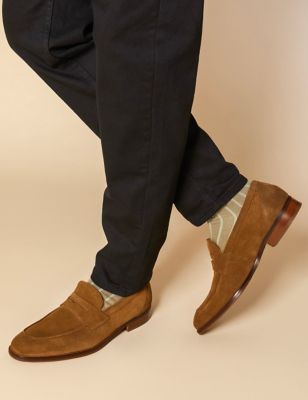 Jones Bootmaker Men's Suede Slip-On Loafers - 7 - Tan, Tan
