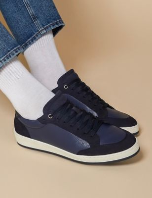 Jones Bootmaker Mens Leather Lace-Up Trainers - 11 - Navy, Navy,White