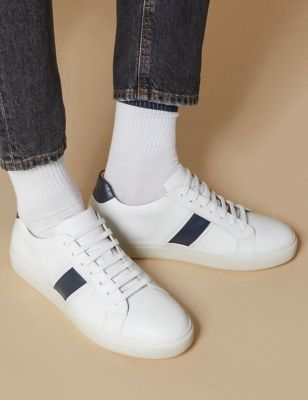 Jones Bootmaker Men's Leather Lace Up Trainers - 7 - White/Navy, White/Navy