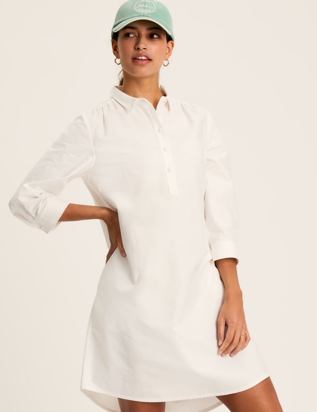 Pure Cotton Collared Knee Length Shirt Dress