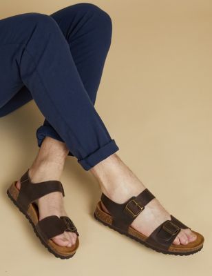 Jones Bootmaker Men's Leather Sandals - 7 - Dark Brown, Dark Brown,Khaki