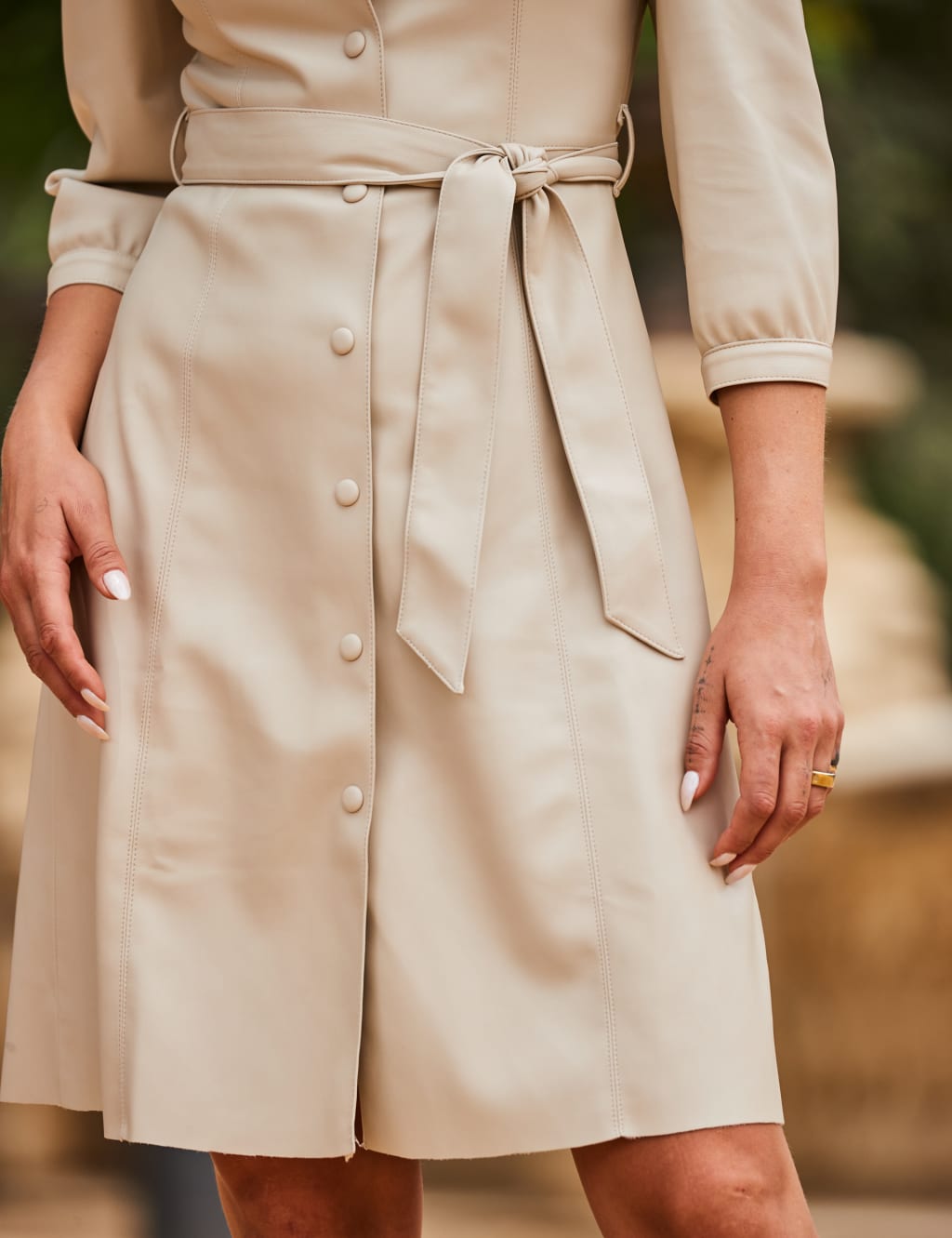 Faux Leather Tie Waist Shirt Dress image 4