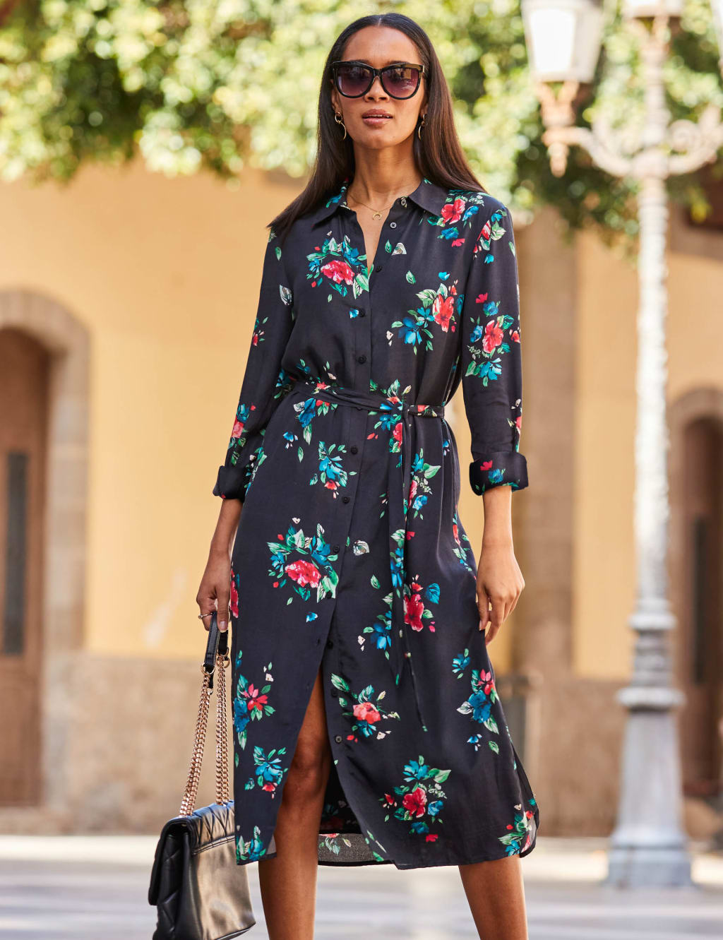 Floral Belted Midi Shirt Dress image 1