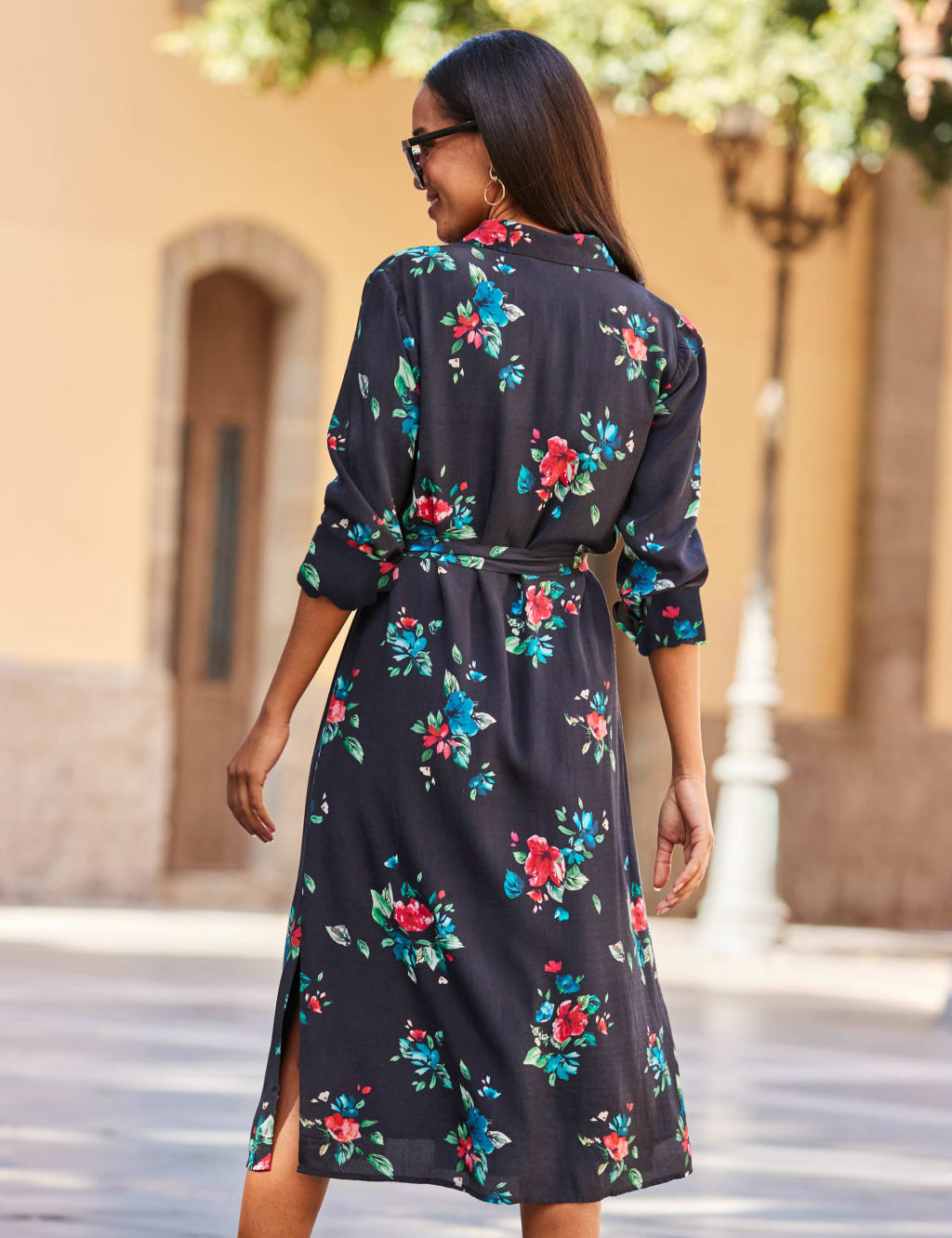 Floral Belted Midi Shirt Dress image 4