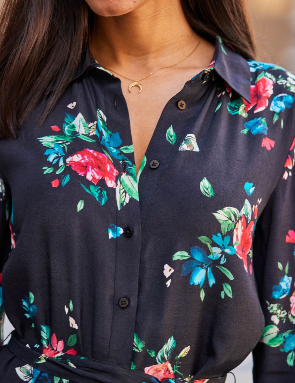 Floral Belted Midi Shirt Dress image 5