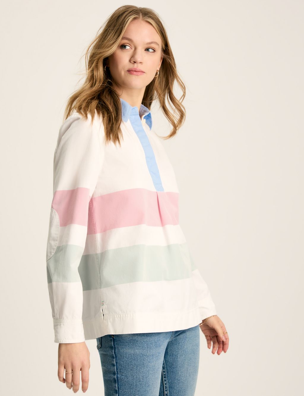 Pure Cotton Striped Collared Sweatshirt