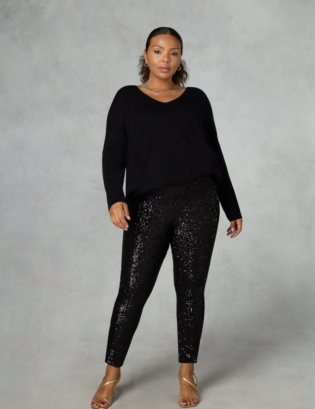 Black Stretch Sequin Pull On Skinny Trousers