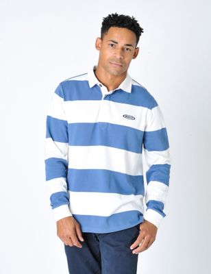 Burgs Mens Pure Cotton Striped Long Sleeve Rugby Shirt - Blue Mix, Blue Mix