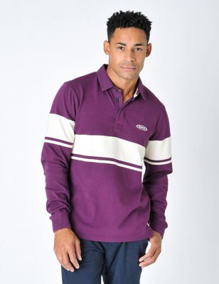 Burgs Mens Pure Cotton Striped Long Sleeve Rugby Shirt - Burgundy Mix, Burgundy Mix