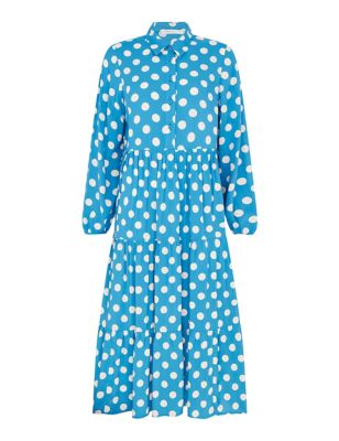 M&S Finery London Womens Polka Dot Button Through Midi Tiered Dress