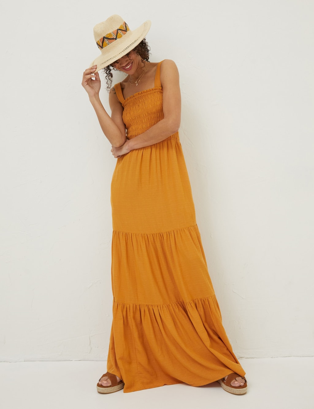 Cotton Blend Square Neck Maxi Tiered Dress image 1