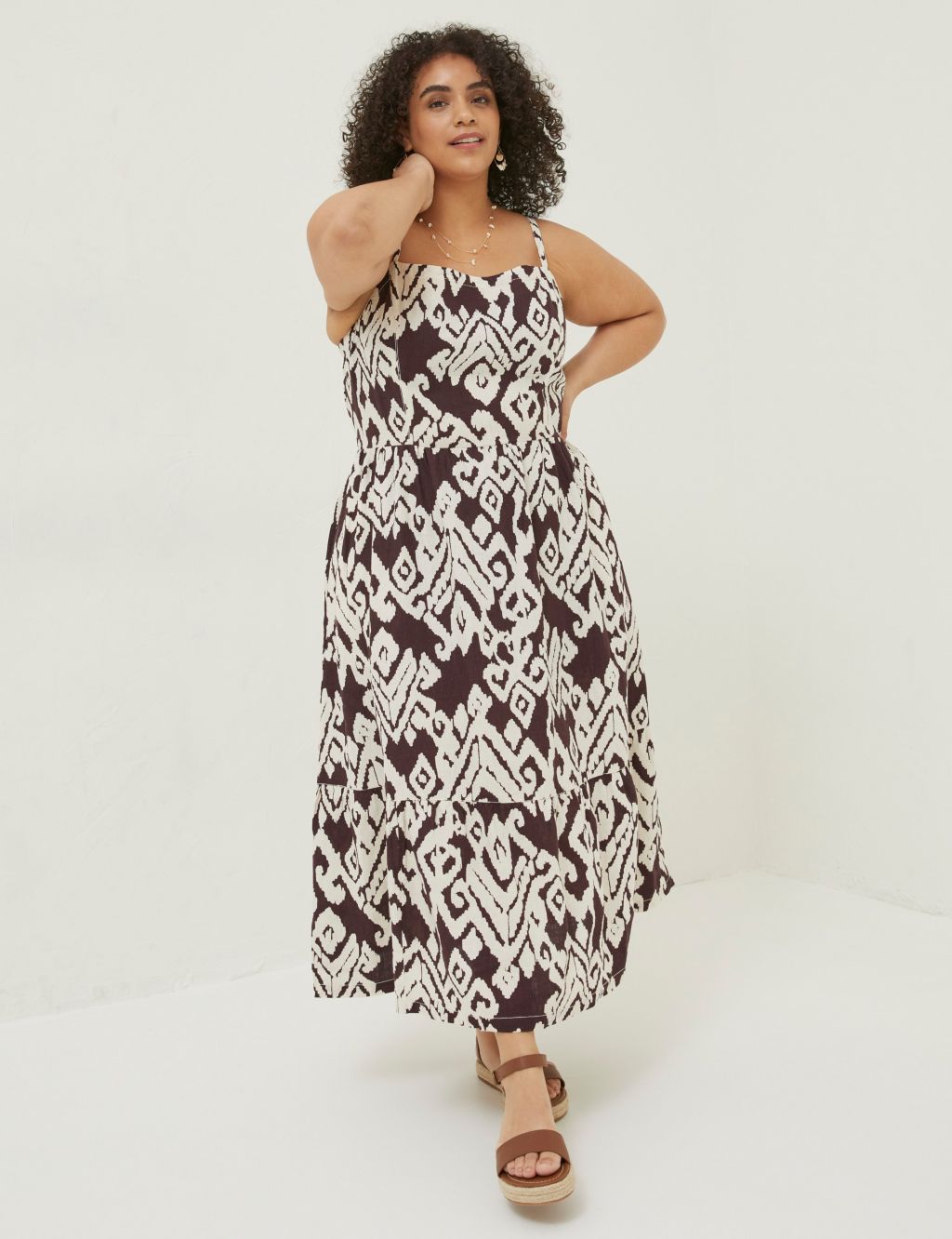Pure Linen Printed Midaxi Waisted Dress image 5