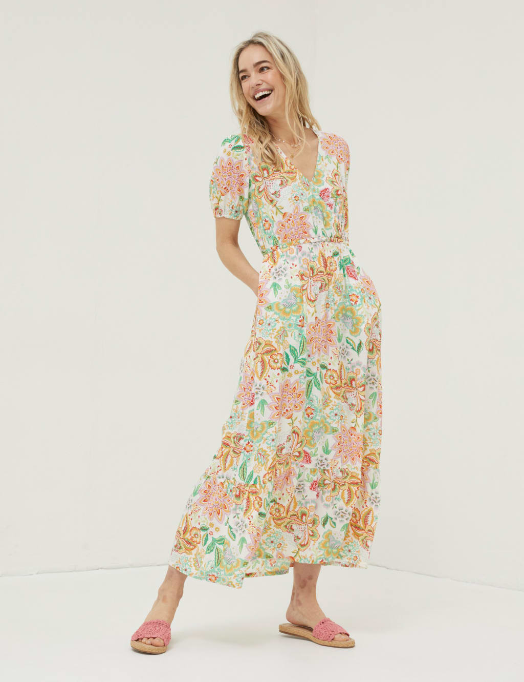 Floral V-Neck Midi Waisted Dress image 1